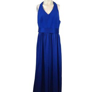 WHITE BY VERA WANG - WOMEN'S 12 - HORIZO BLUE RACERBACK HALTER V NECK SASH DRESS